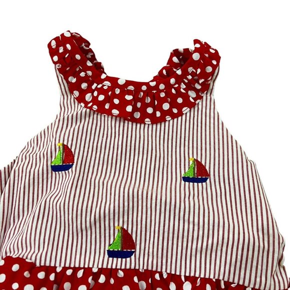 NEW K & L 18m Red Seersucker Embroidered Sailboat Swim Bathing Suit - Picture 3 of 5